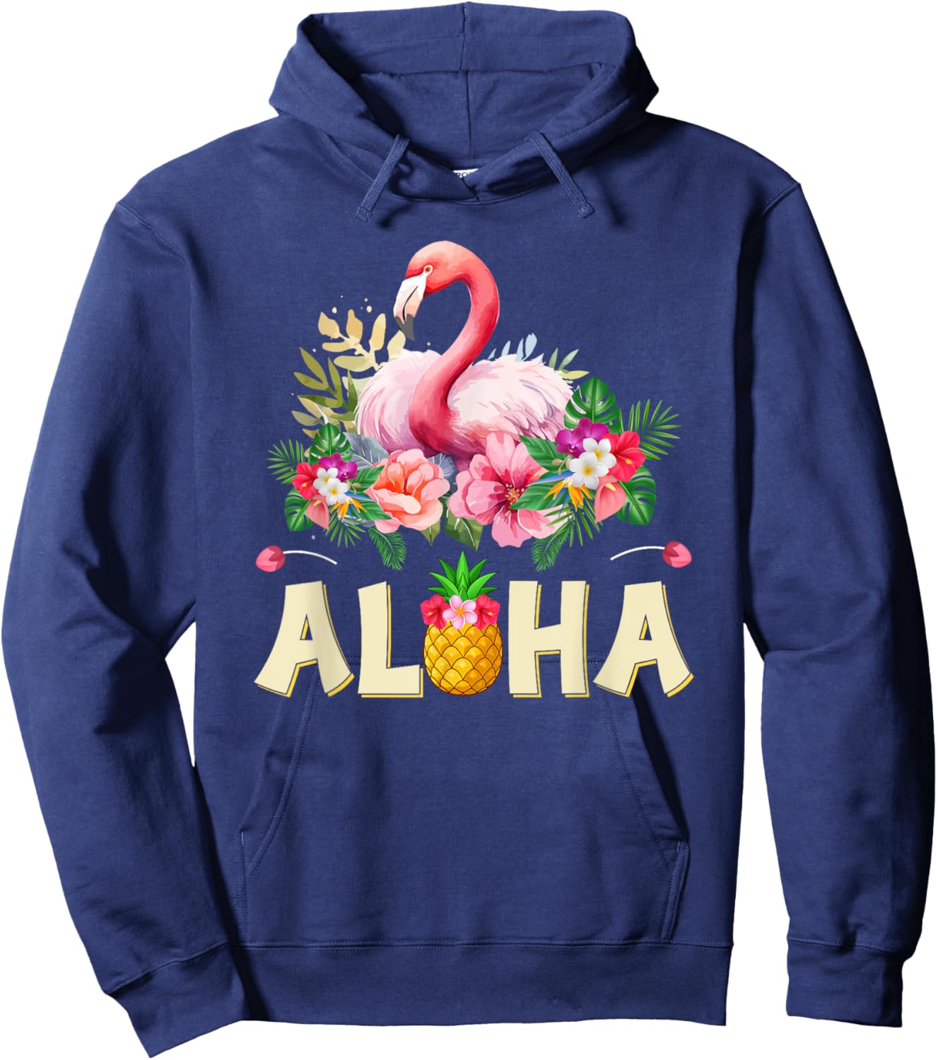 Aloha Flamingo Pineapple Hawaiin Tropical Beach Summer Hoodie - Hoodie | Navy
