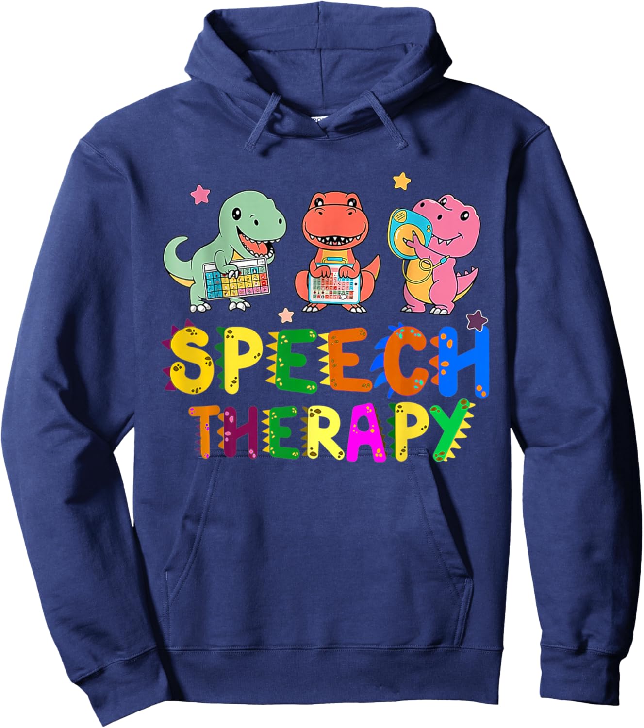 Speech Therapy Cute Dinosaur Gifts -Adult Black Small Short Sleeve Cartoon Cute Dinosaur-Theme Hoodie - Hoodie | Navy