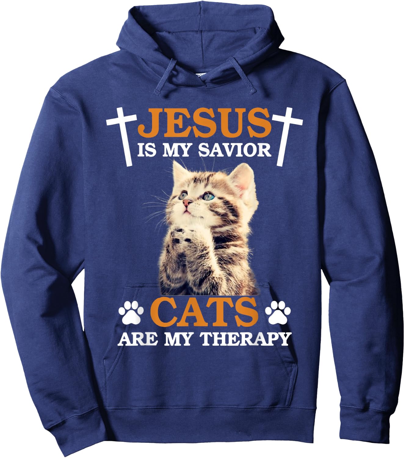 Jesus is My Savior Cat are My Therapy Christians Cat Lover Men Women Hoodie - Hoodie | Navy