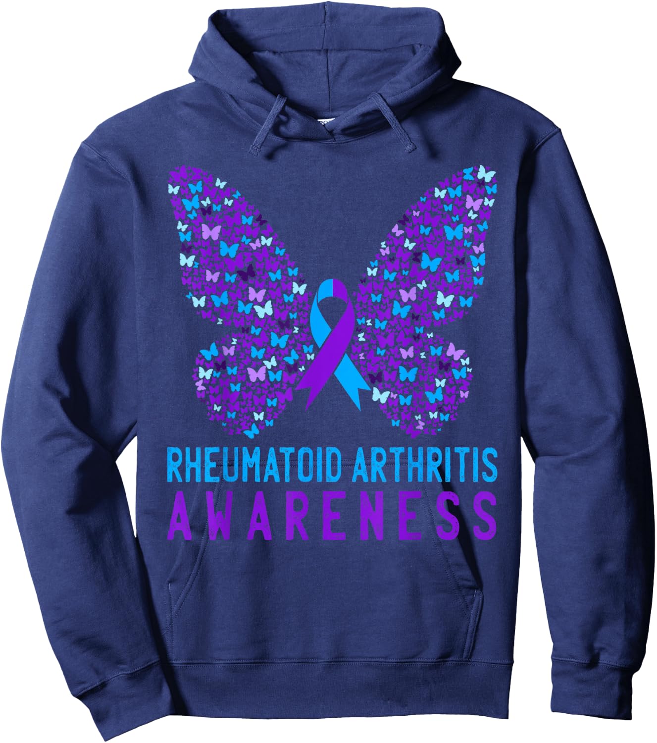 Butterfly Rheumatoid Arthritis Awareness RA Ribbon Support Hoodie - Hoodie | Navy