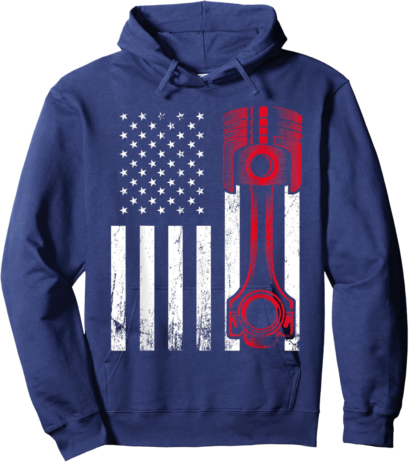 Car Enthusiast - American Flag Piston Muscle Car Gift Hoodie - Hoodie | Navy