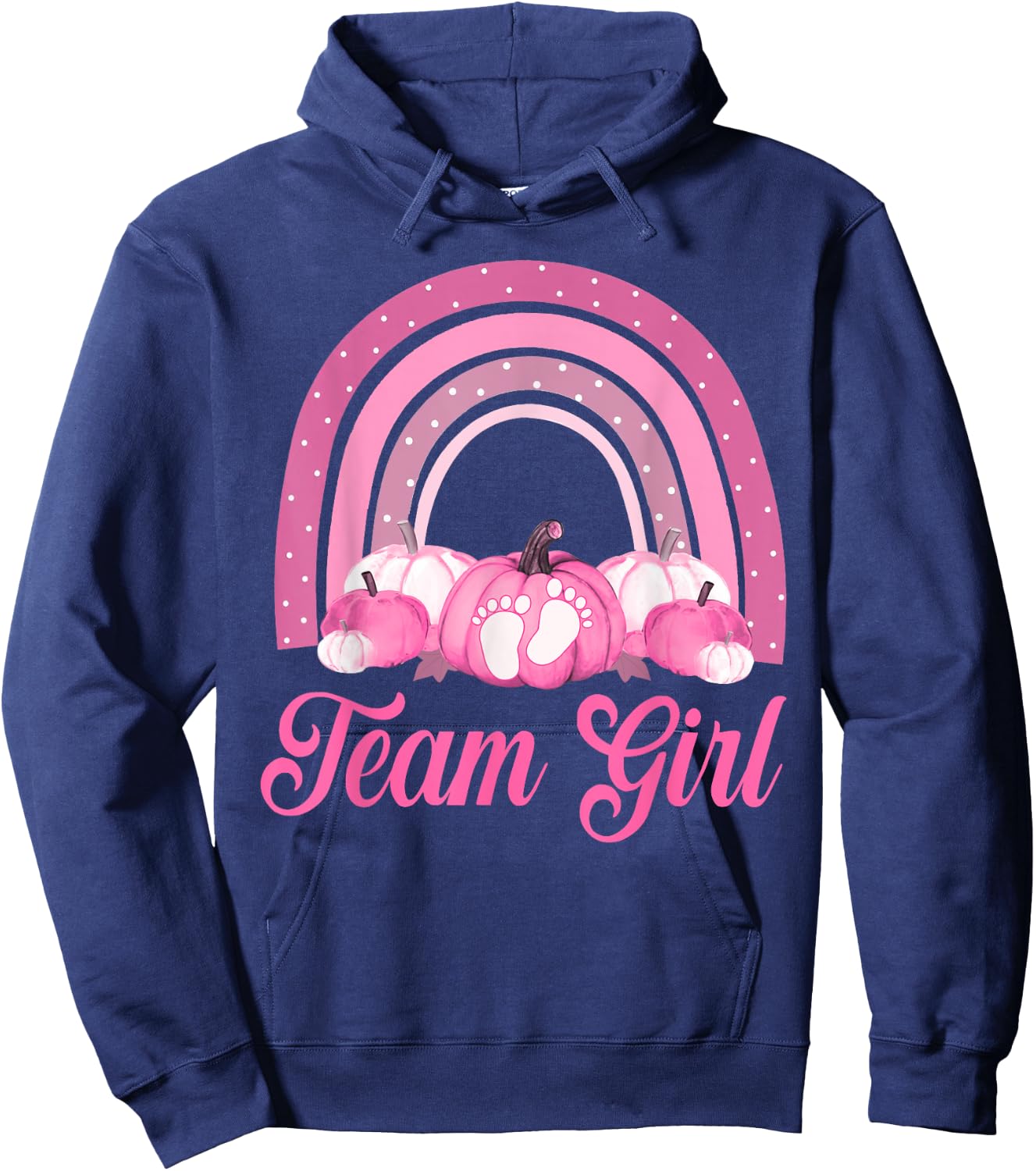Rainbow Pumpkin Team Girl Gender Reveal Baby Announcement Hoodie - Hoodie | Navy