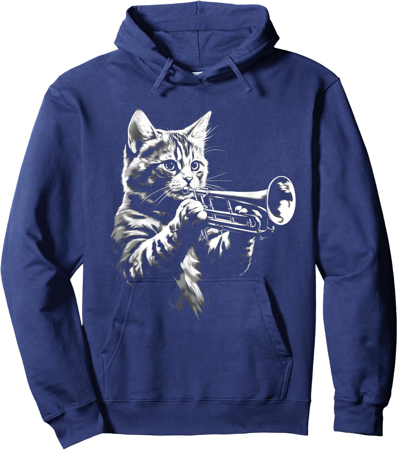Cat Playing Trumpet Vintage Jazz Musician Trumpeter Hoodie - Hoodie | Navy