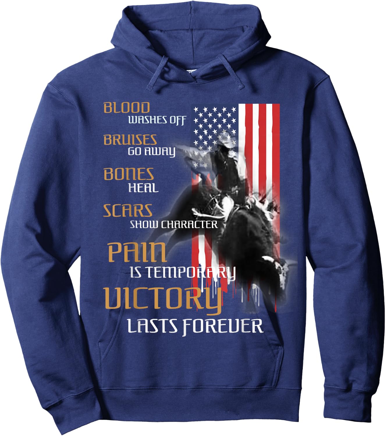 Texas Rider America Western Bull Riding Hoodie - Hoodie | Navy