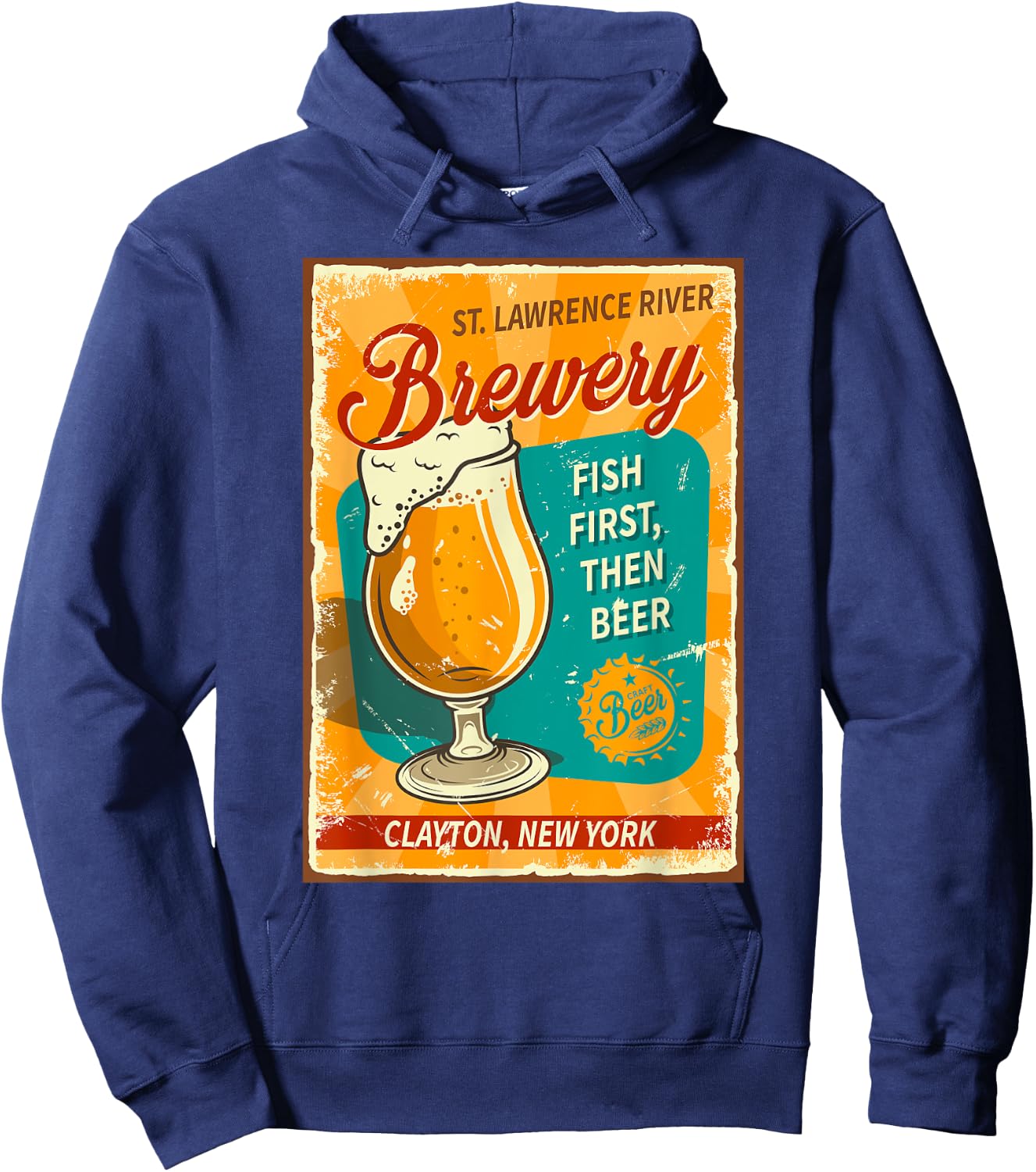 St. Lawrence River Brewery Fish First, Then Beer Clayton NY Hoodie - Hoodie | Navy