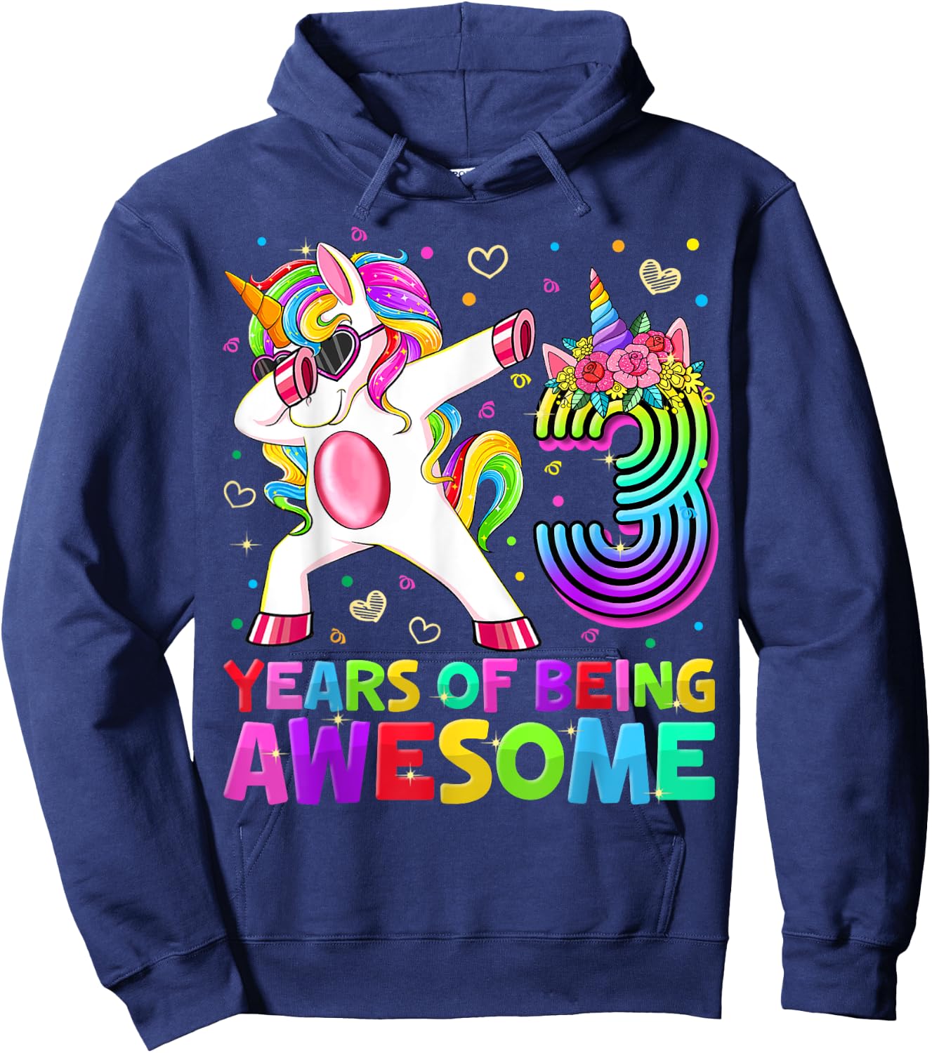 Cute 3rd Birthday Girl Dabbing Unicorn 3 Year Old Party Gift Hoodie - Hoodie | Navy