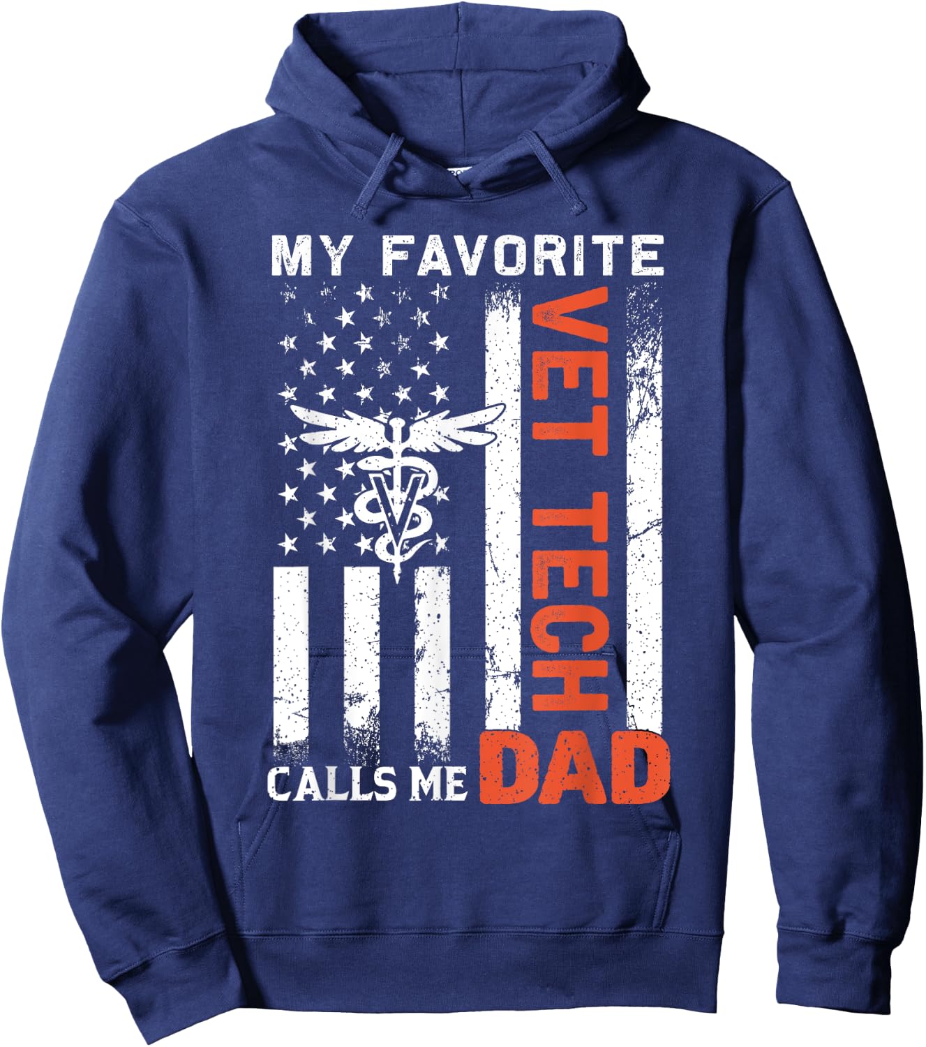 My Favorite Vet Tech Calls Me Dad USA Flag Father's Day Hoodie - Hoodie | Navy