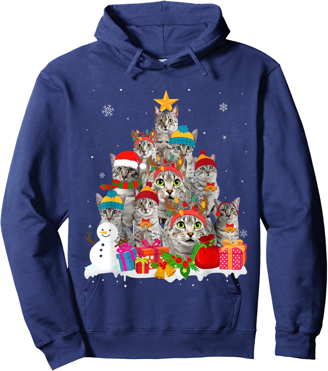 Funny Egyptian Mau Christmas Tree Pet Cat Lover Gift Hoodie - Hoodie | Navy