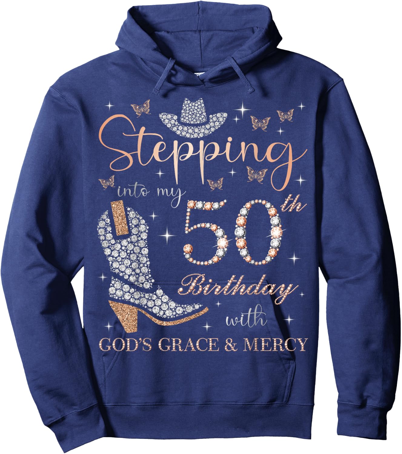 Stepping Into My 50th Birthday With God's Grace and Mercy Hoodie - Hoodie | Navy