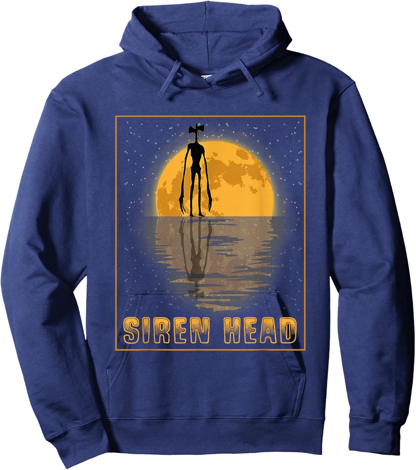 Siren Head and a Yellow Full Moon Hoodie - Hoodie | Navy