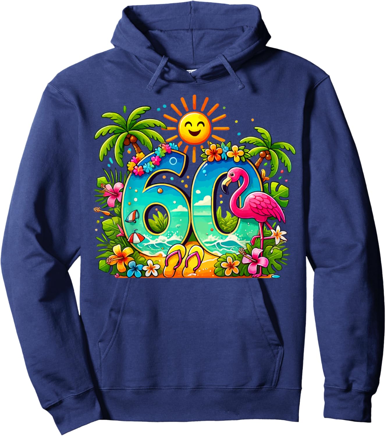 Aloha 60th Birthday Hawaiian Beach Hibiscus Tropical Party Men Women Hoodie - Hoodie | Navy