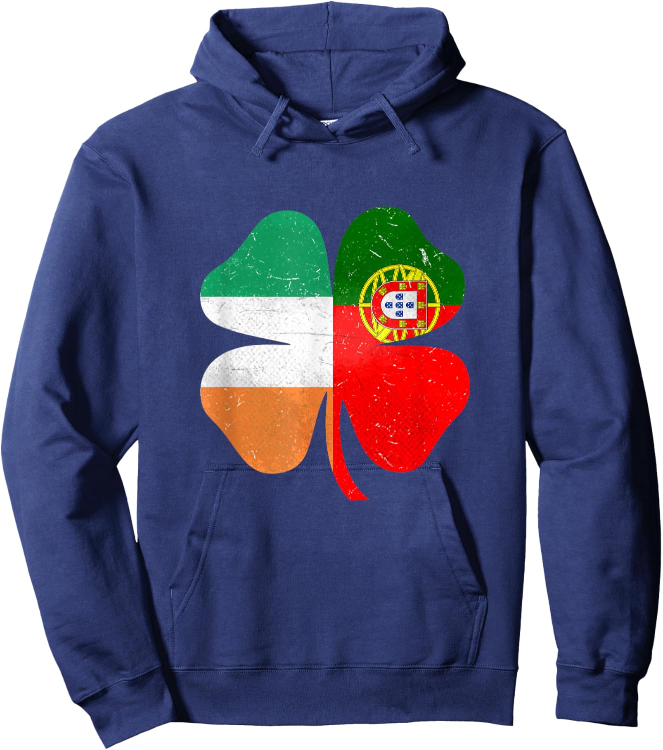 Portuguese Irish Shamrock Portugal Ireland Saint Patrick's Day Hoodie - Hoodie | Navy