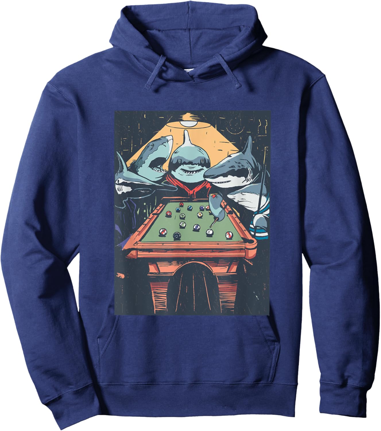 Sharks Playing Pool Billiard Funny Cartoon Animal Graphic Hoodie - Hoodie | Navy