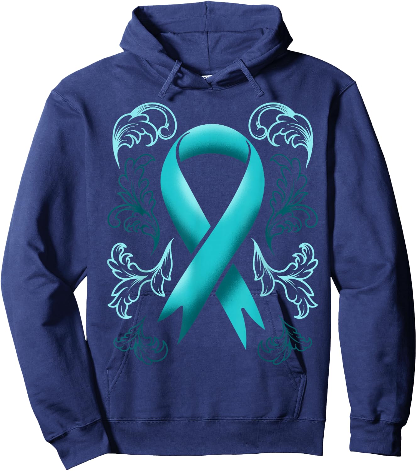 Ovarian Cancer Awareness Ribbon Teal Carcinoma Gynecology Hoodie - Hoodie | Navy