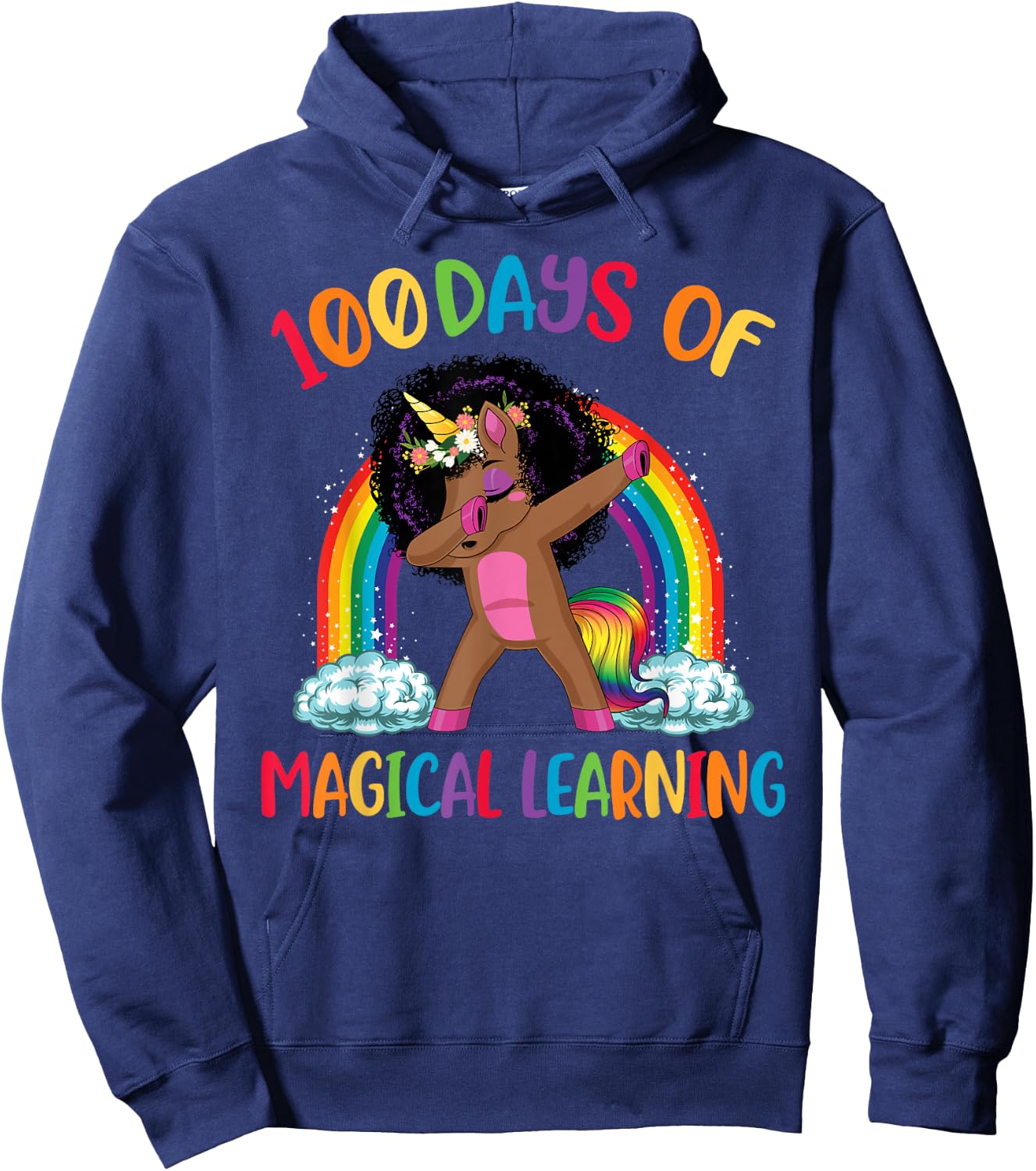 100 Days Of Magical Learning afro Black Dabbing Unicorn Girl Hoodie - Hoodie | Navy