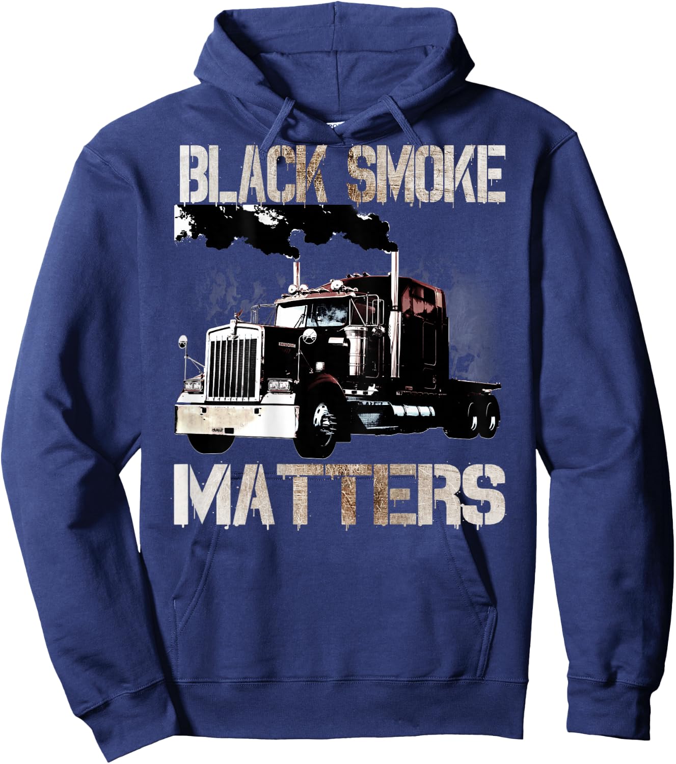Trucker Tractor Trailer 18 Wheeler Design On Back Hoodie - Hoodie | Navy