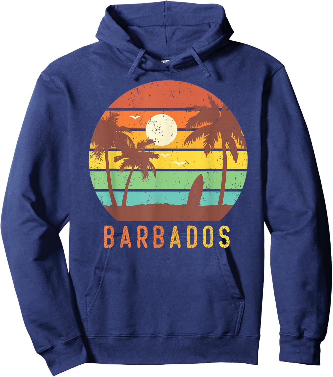 Barbados Retro Surf Beach Vibe Vintage 70s Gift Hoodie - Hoodie | Navy