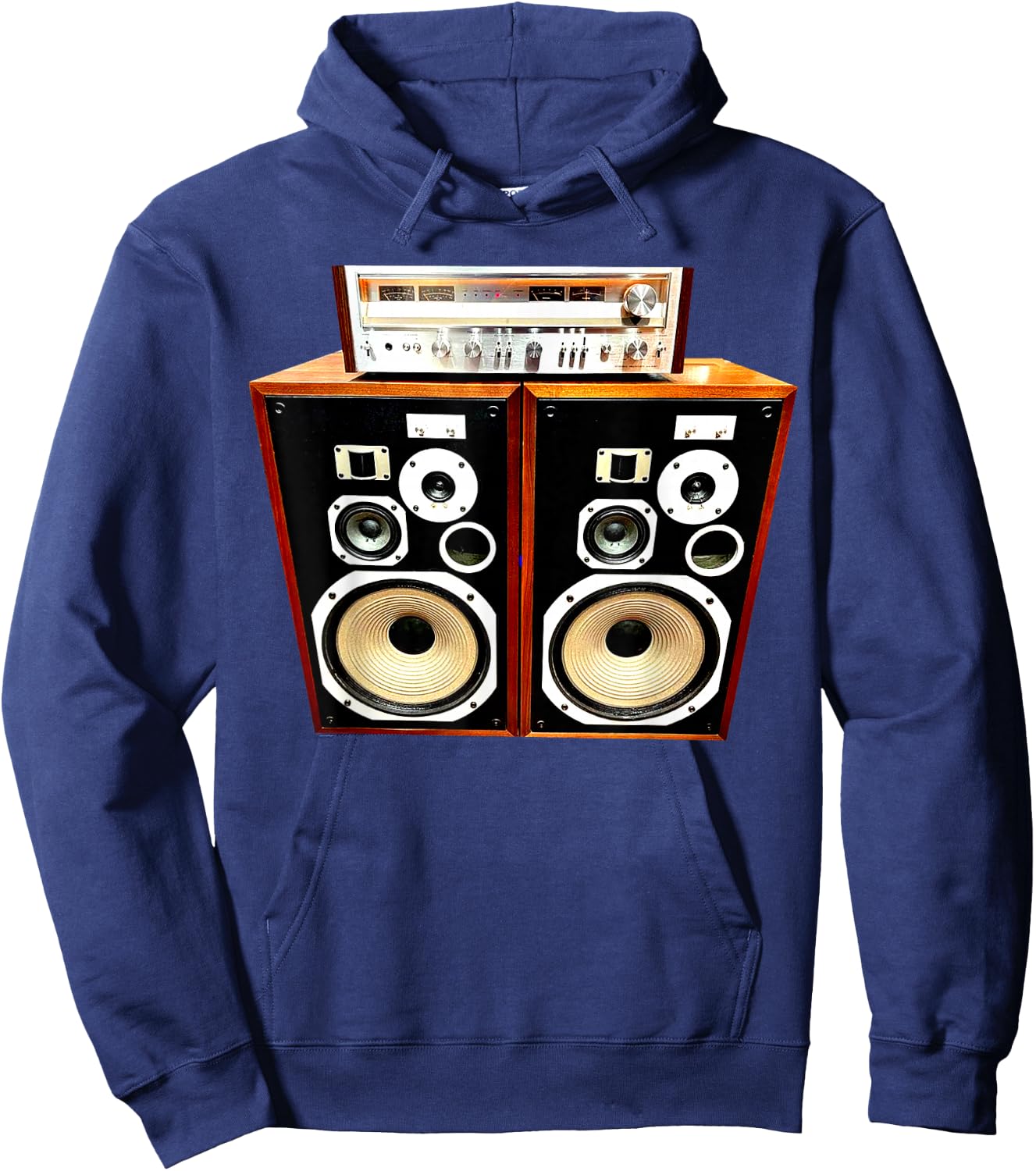 Vintage Stereo Receiver and Speakers, Audiophile, High Fi Hoodie - Hoodie | Navy