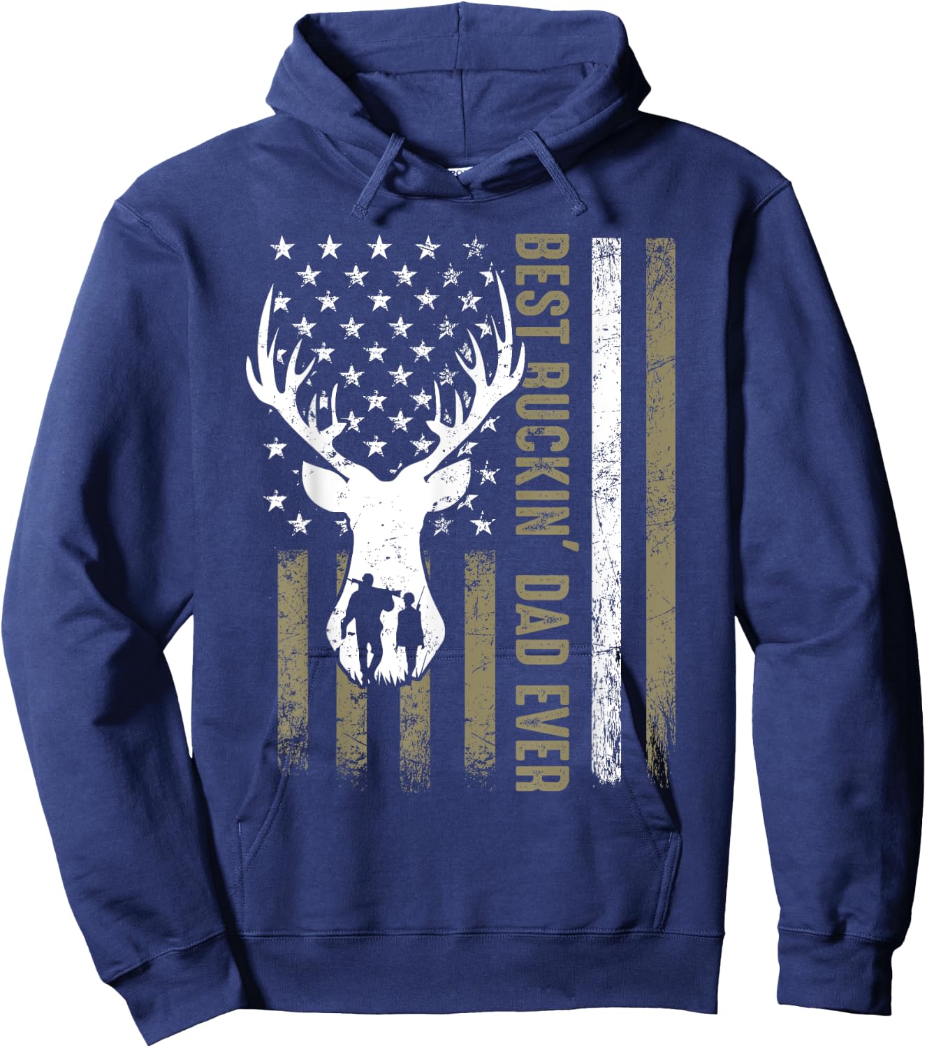 Best Buckin' Dad Ever Deer Hunting Fathers Day American Flag Men Hoodie - Hoodie | Navy
