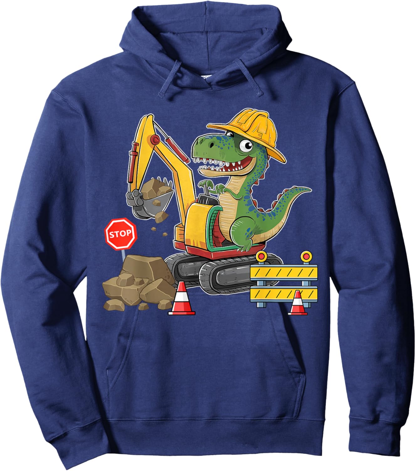 Dinosaur Construction Worker Excavator Truck Kids Boy Girl Hoodie - Hoodie | Navy