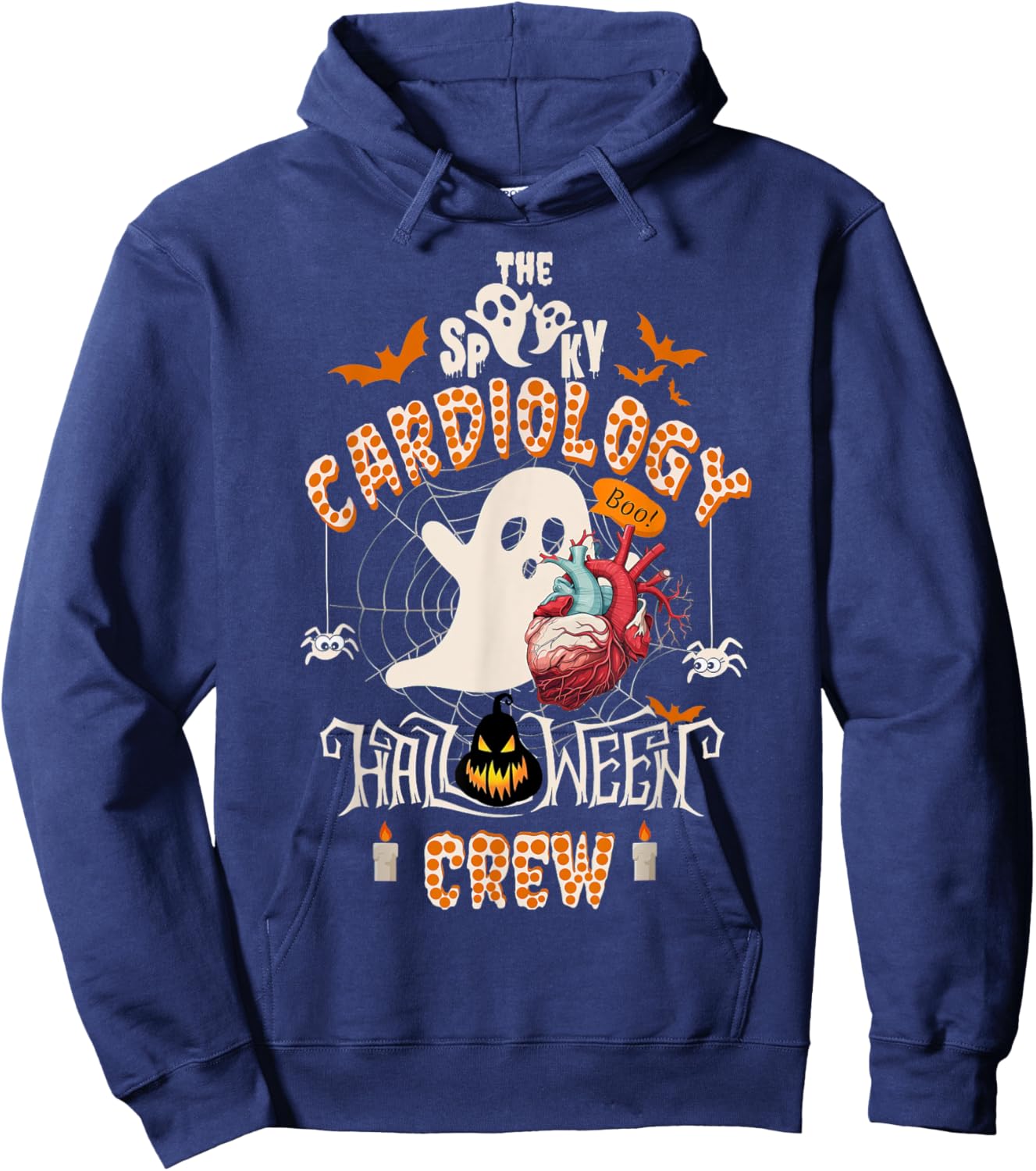 Cardiology Nurse, The Spooky Cardiology Boo Halloween Crew Hoodie - Hoodie | Navy