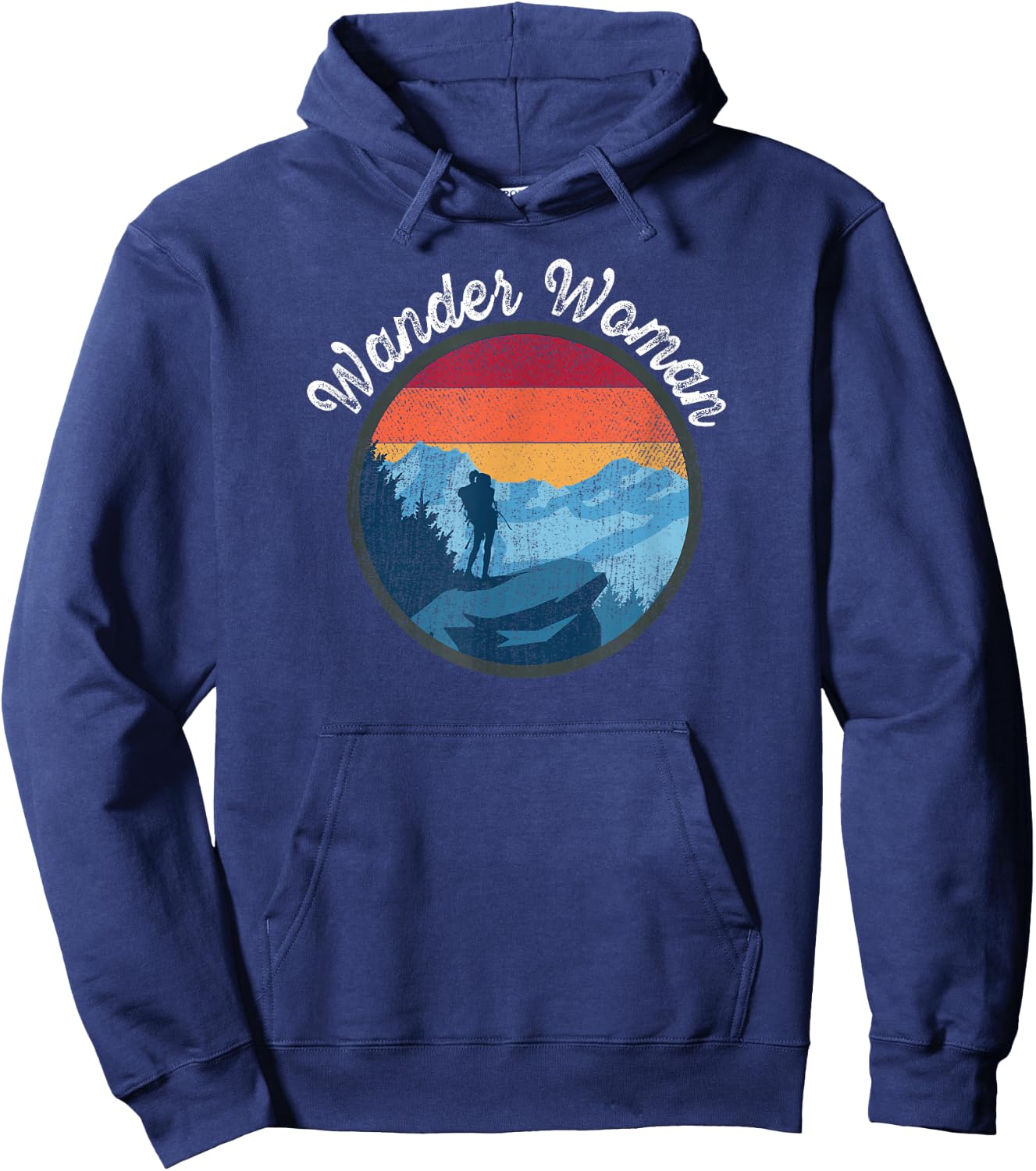 Wander Woman Retro Sunset - Climbing Hiking Outdoor Funny Hoodie - Hoodie | Navy