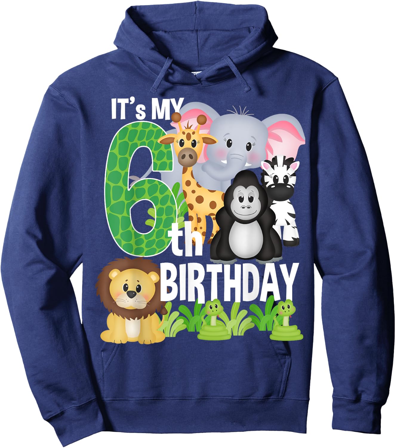 It's My 6th Birthday Party Jungle Safari Zoo Theme Bday Hoodie - Hoodie | Navy
