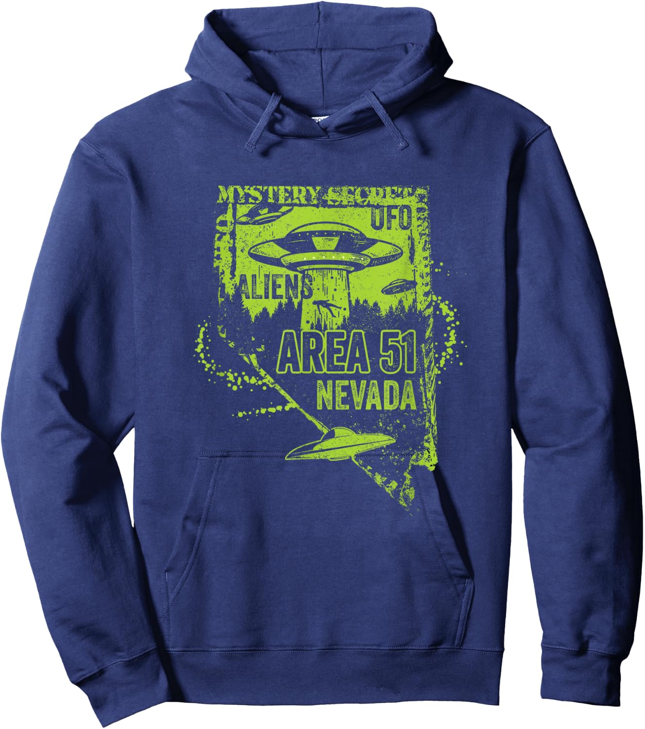 UFO Distressed Area 51 Alien Extraterrestrial Flying Saucer Hoodie - Hoodie | Navy