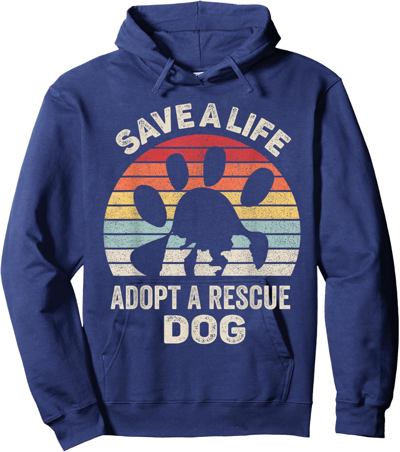 Vintage Retro Save A Life Adopt A Rescue Dog Hoodie - Hoodie | Navy
