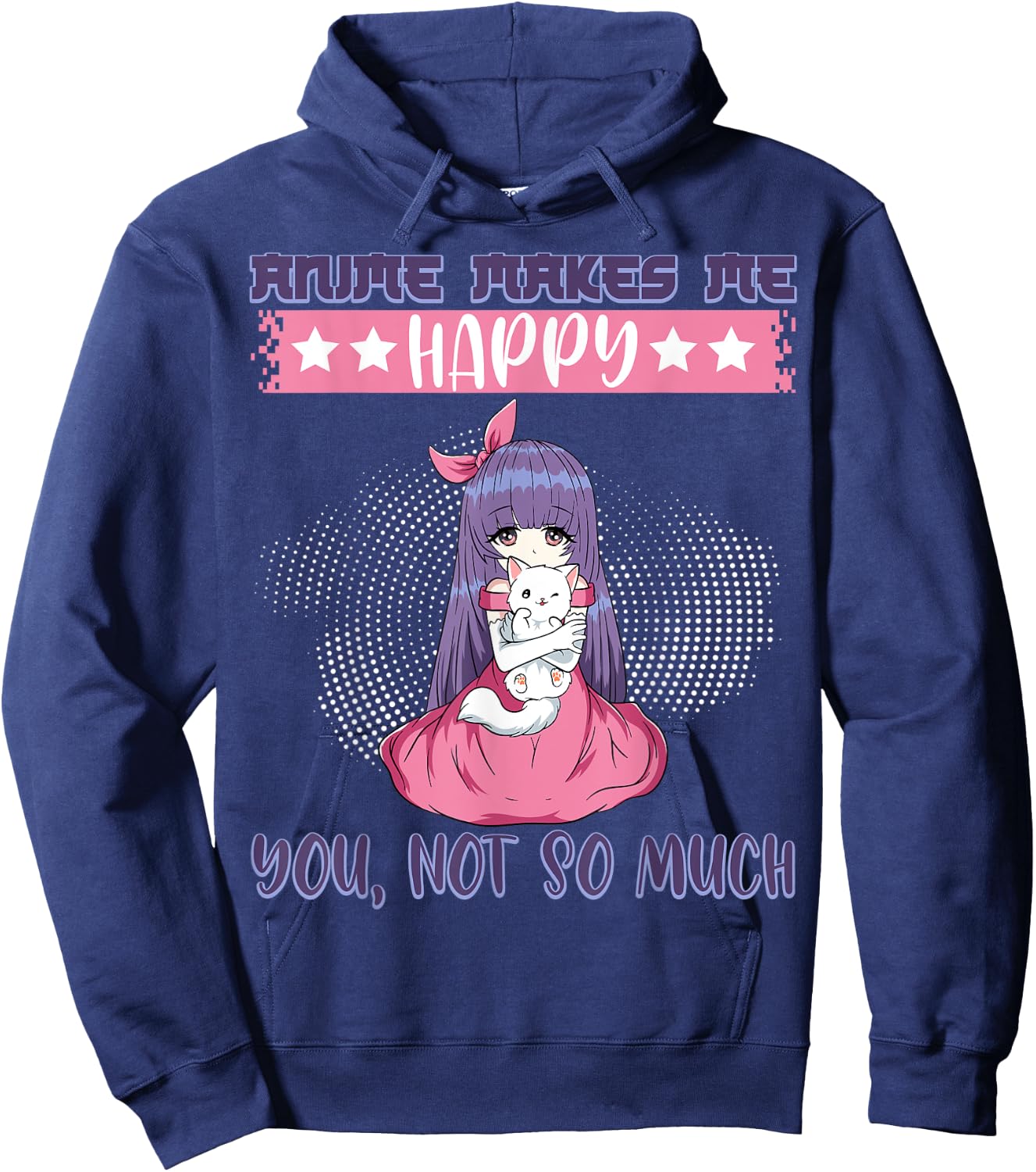 Anime Makes Me Happy You, Not So Much Episode Anime Cast Cat Hoodie - Hoodie | Navy