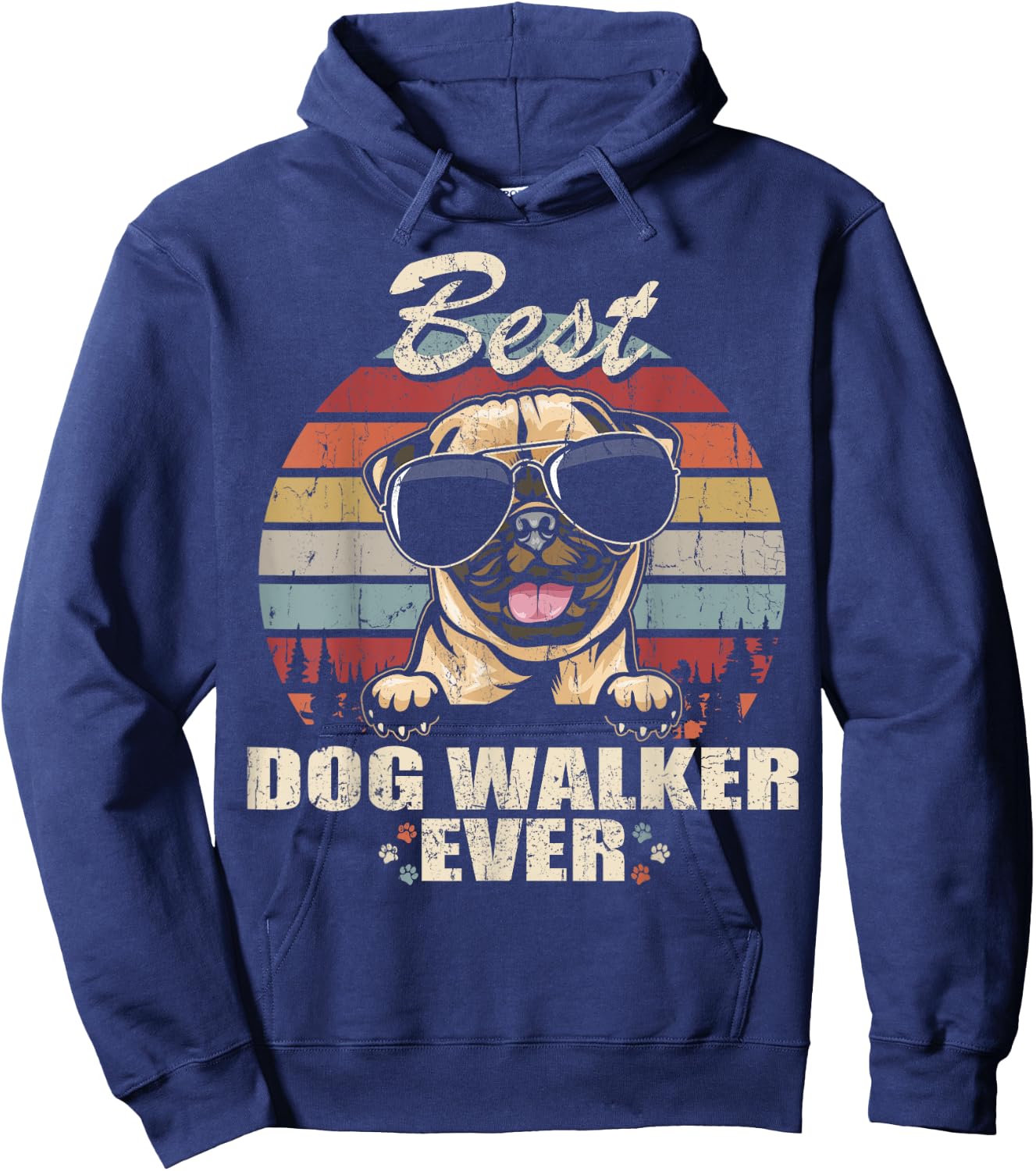 Pug Best Dog Walker Ever Funny Quote Vintage Women Kids Hoodie - Hoodie | Navy