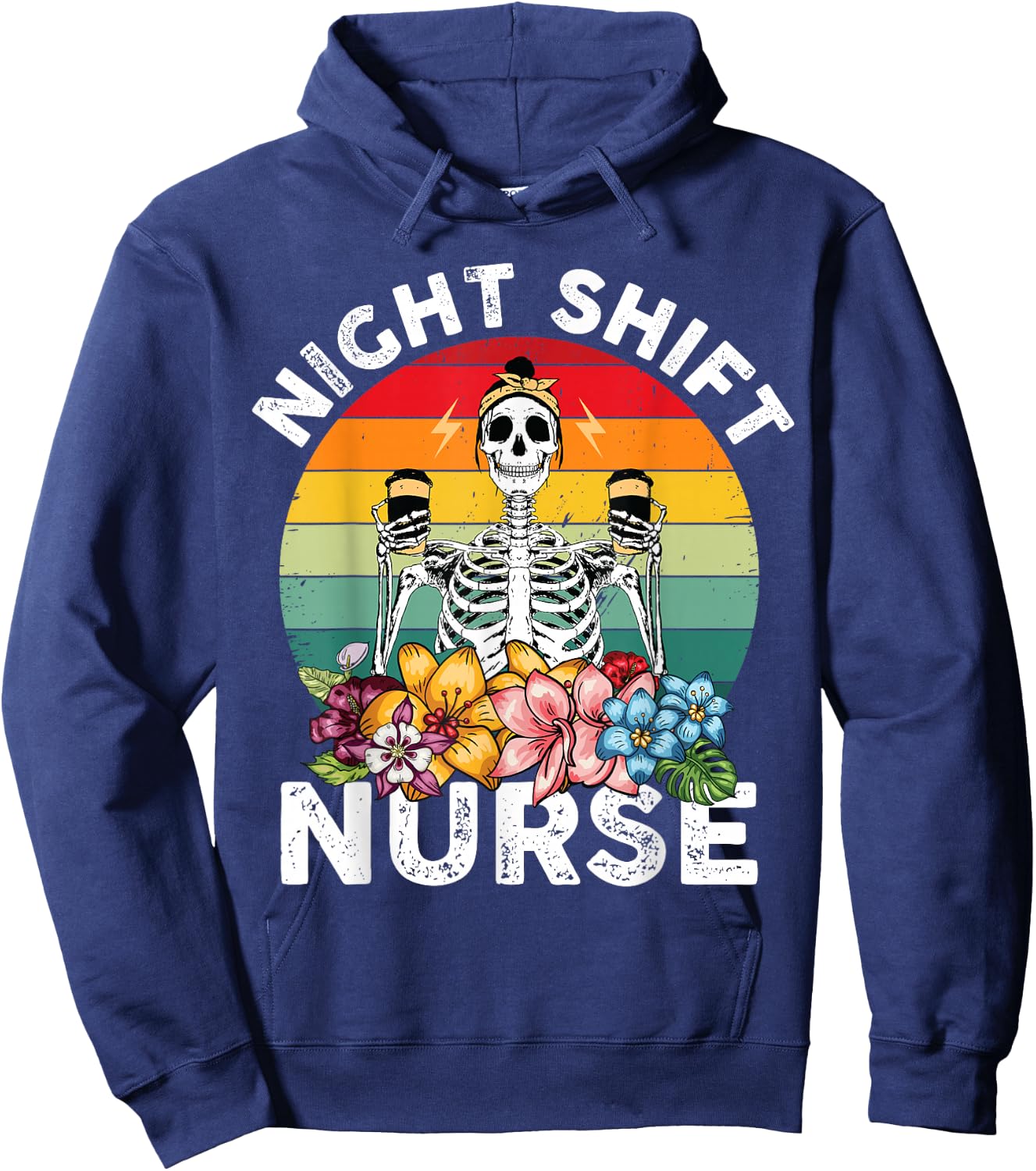 Funny Night Shift Nurse Skeleton Night Shift Nurse Hoodie - Hoodie | Navy