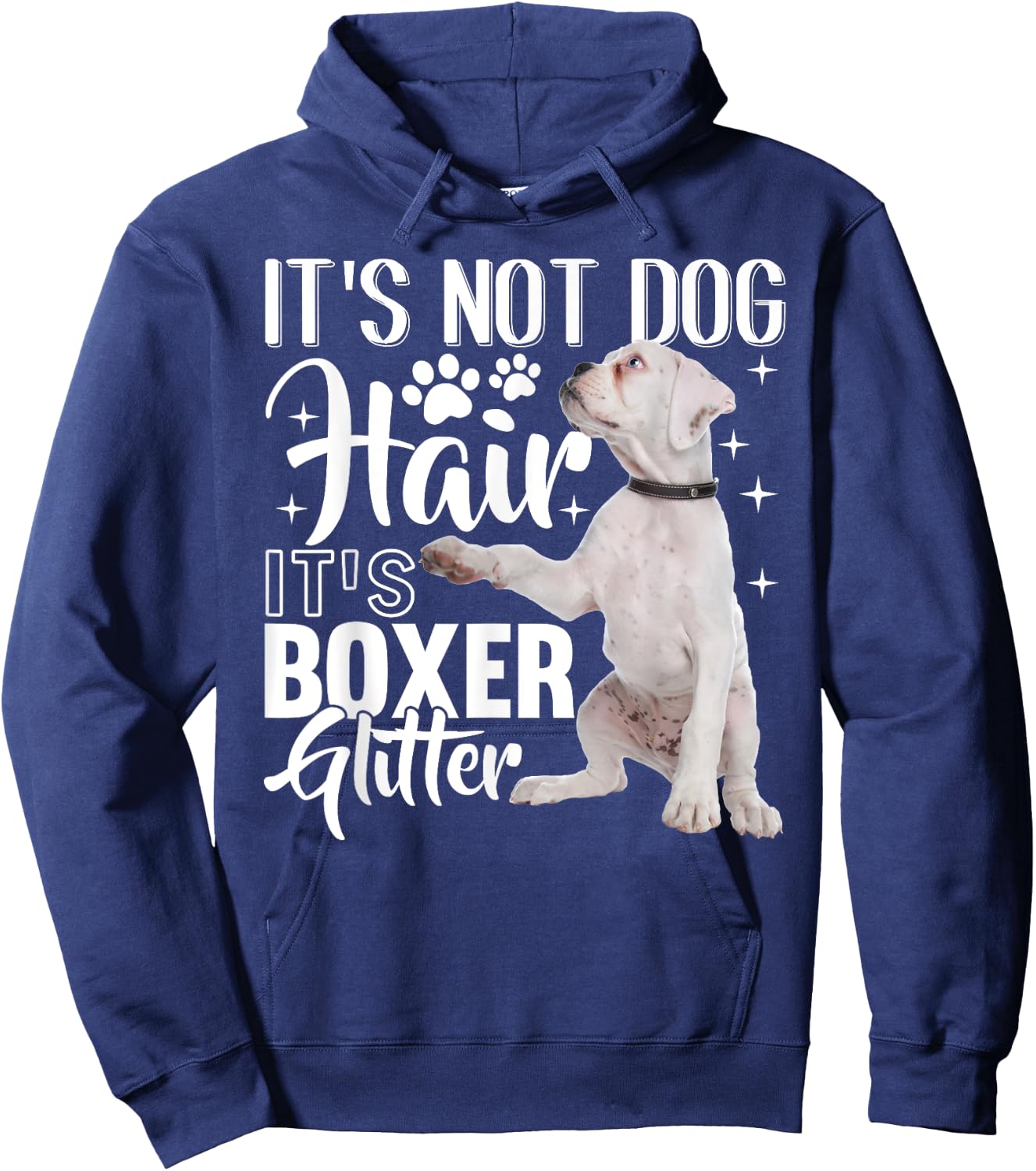 Not Dog Hair it's Glitter - White Boxer Dog Women Girls Kids Hoodie - Hoodie | Navy