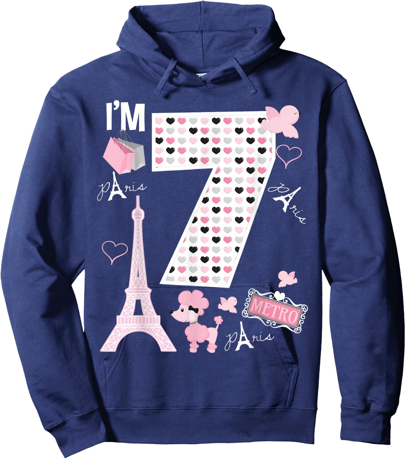 Paris 7th Birthday Girl Paris 7 Year Old Matching Family Hoodie - Hoodie | Navy