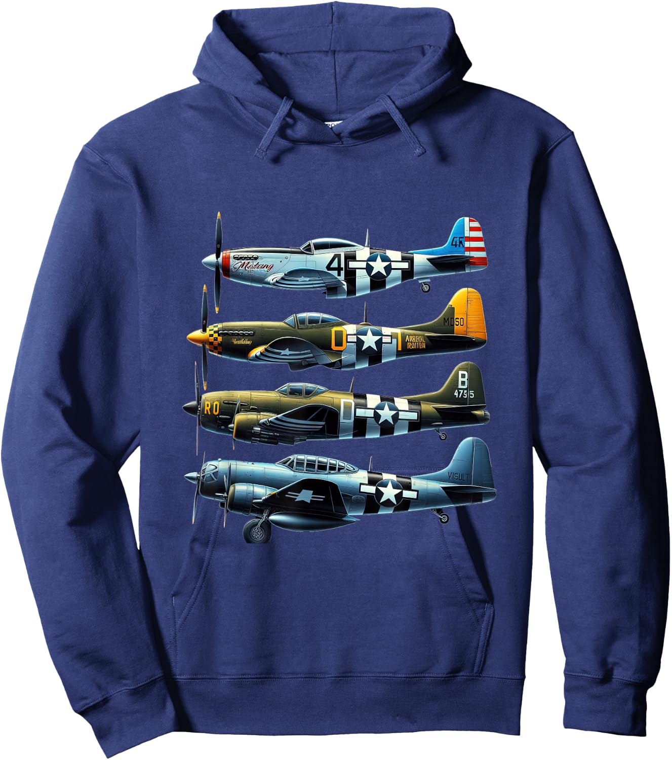 P51 Mustang F4U Corsair B17 P47 Thunderbolt WW2 Warbirds Hoodie - Hoodie | Navy