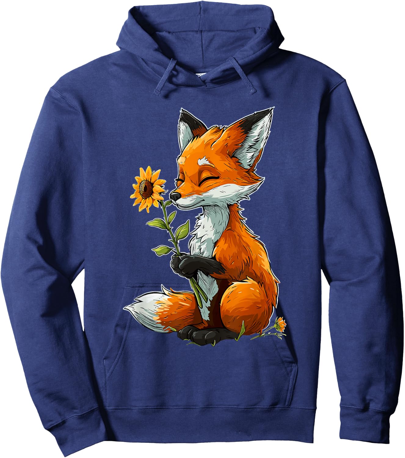 Red Fox Holding Sunflower Cute Red Fox Hoodie - Hoodie | Navy