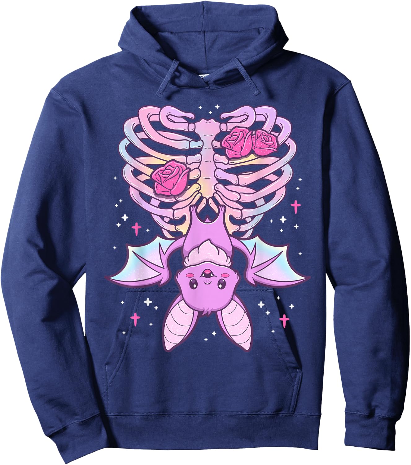Kawaii Pastel Goth Cute Creepy Bat Skeleton Hoodie - Hoodie | Navy