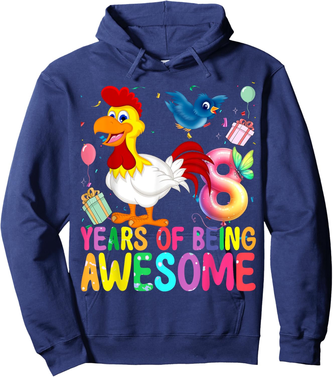 8 Years Old Chicken 8th Birthday Girl Chicken Party Hoodie - Hoodie | Navy
