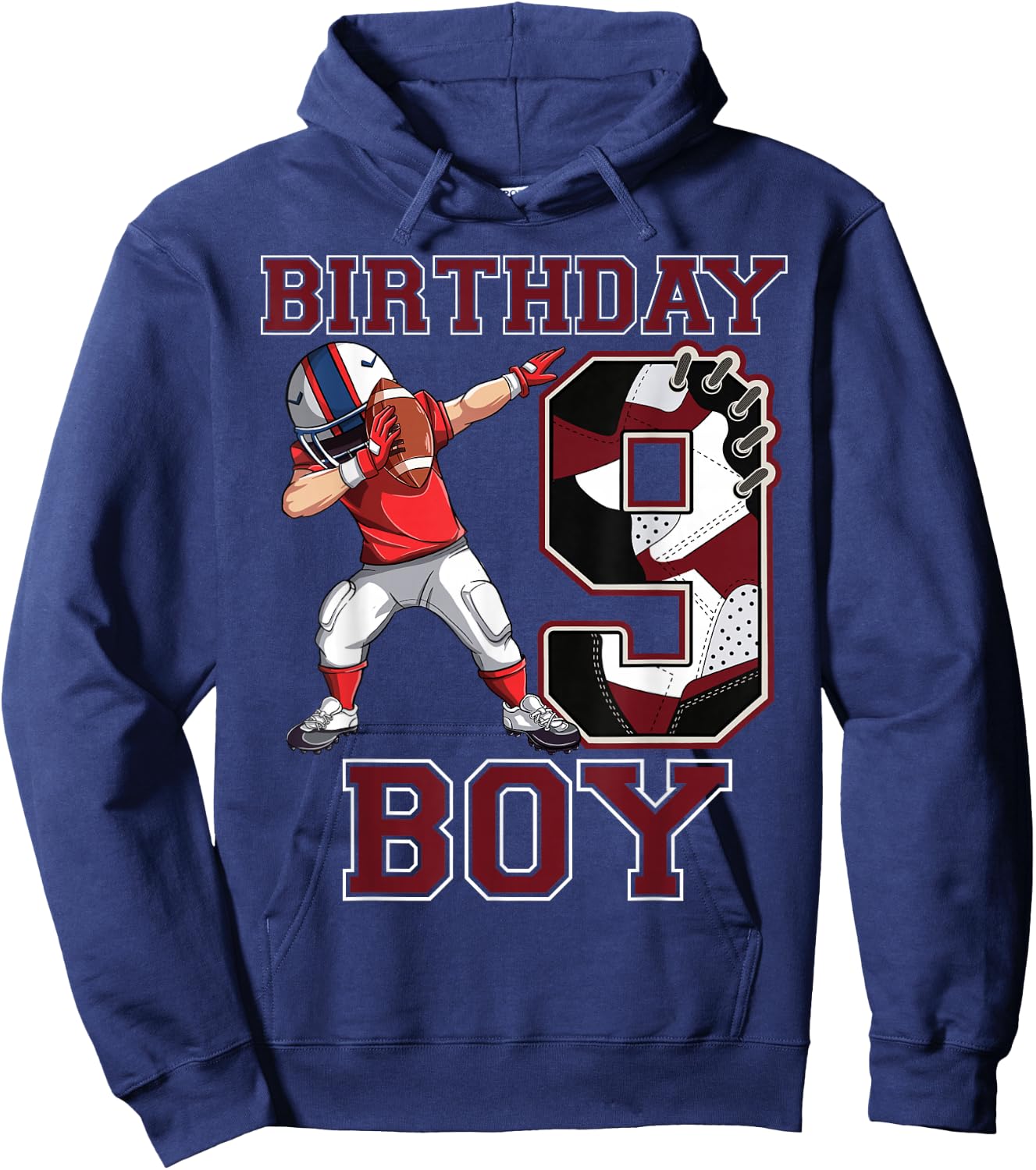 Football Boy Dabbing 9th Birthday Love Sneakers 9 Year Old Hoodie - Hoodie | Navy