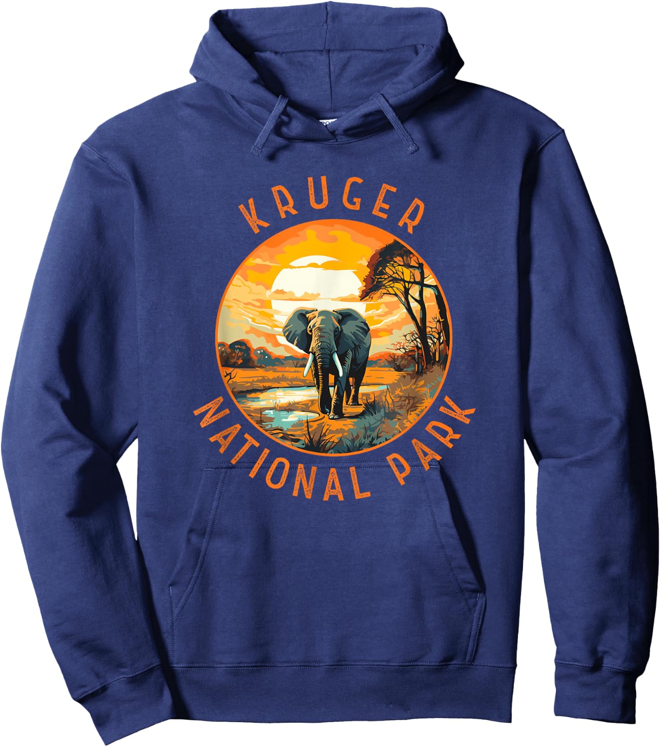 Kruger National Park South Africa Elephant Retro Distressed Hoodie - Hoodie | Navy