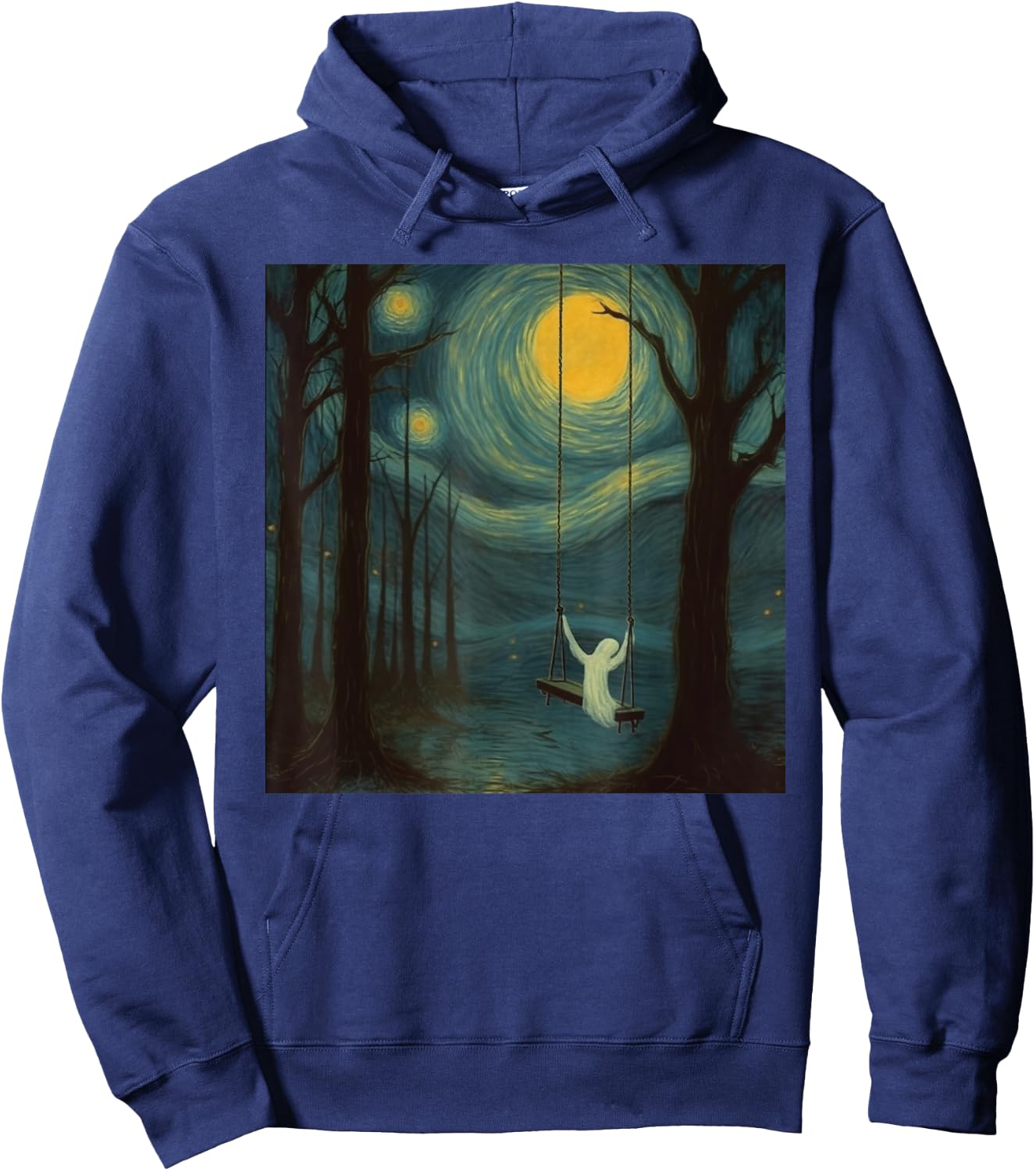 Vintage Ghost Sitting On A Swing Simple Halloween Idea Hoodie - Hoodie | Navy