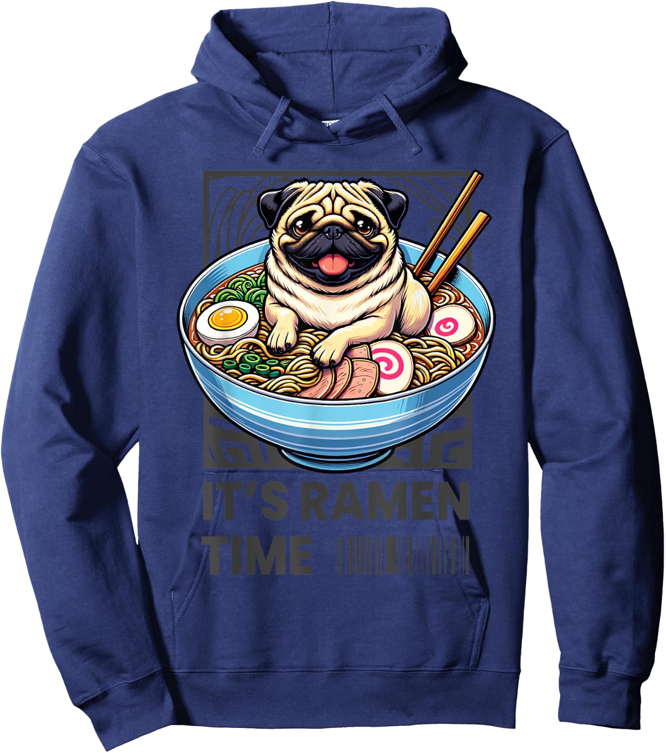 Funny Japanese Ramen Pug Noodles Kawaii Bowl Boys Girls Kids Hoodie - Hoodie | Navy