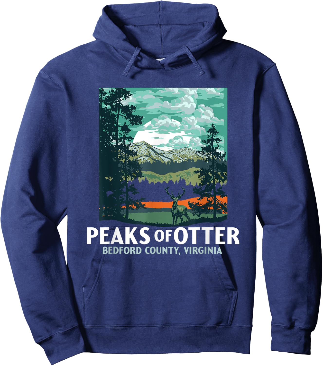 Peaks of Otter Retro Blue Ridge Parkway WPA Style Vintage Hoodie - Hoodie | Navy