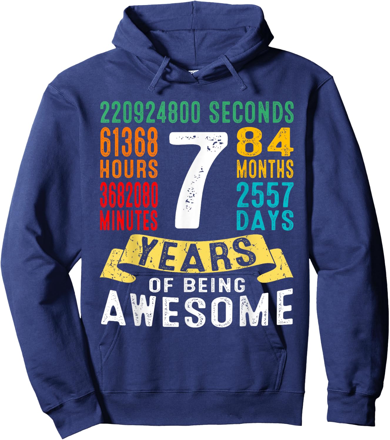7 Years Old 7th Birthday Gifts Retro Vintage 84 Months Hoodie - Hoodie | Navy