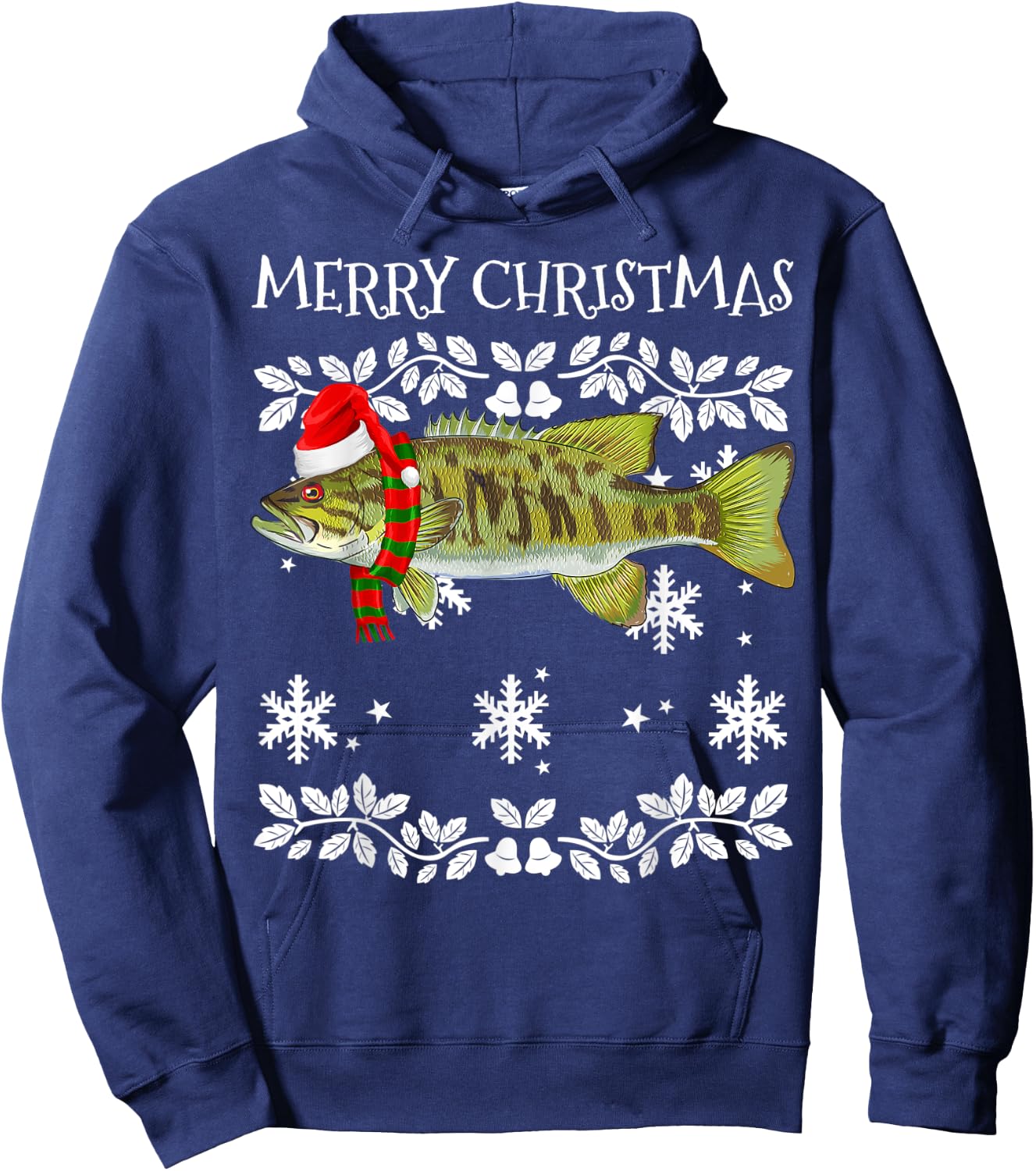 Fish Merry Christmas Ornament Smallmouth Bass Ugly Xmas Hoodie - Hoodie | Navy