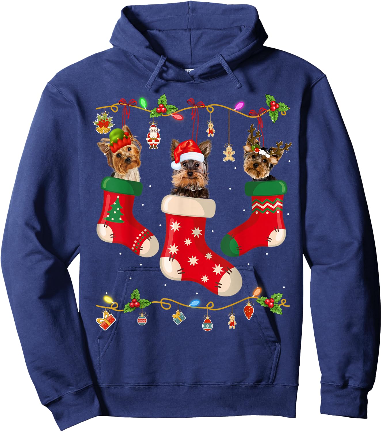 Yorkie In Socks Christmas Shirt Dog Lover Sweater Xmas Hoodie - Hoodie | Navy