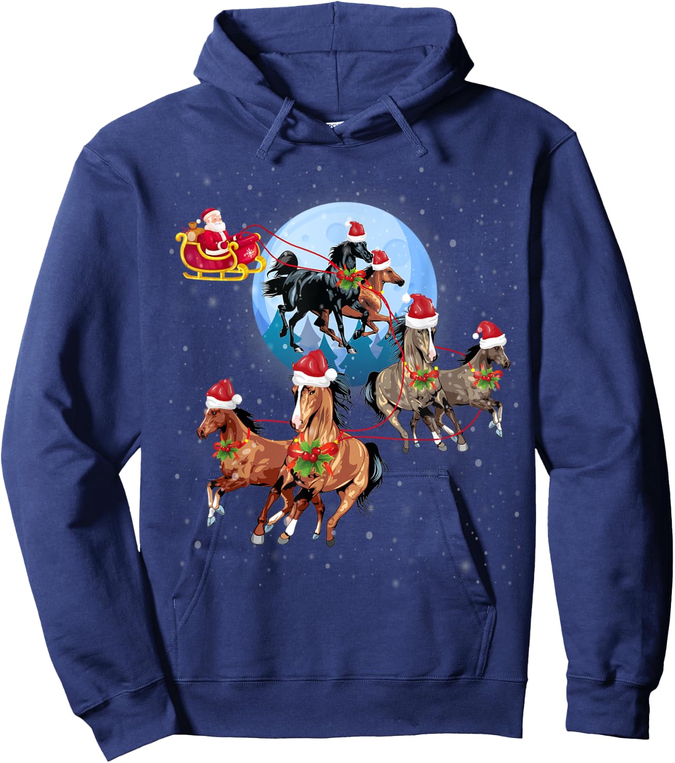 Horse Drawn Sleigh Riding Santa Claus Xmas Horses Funny Hoodie - Hoodie | Navy