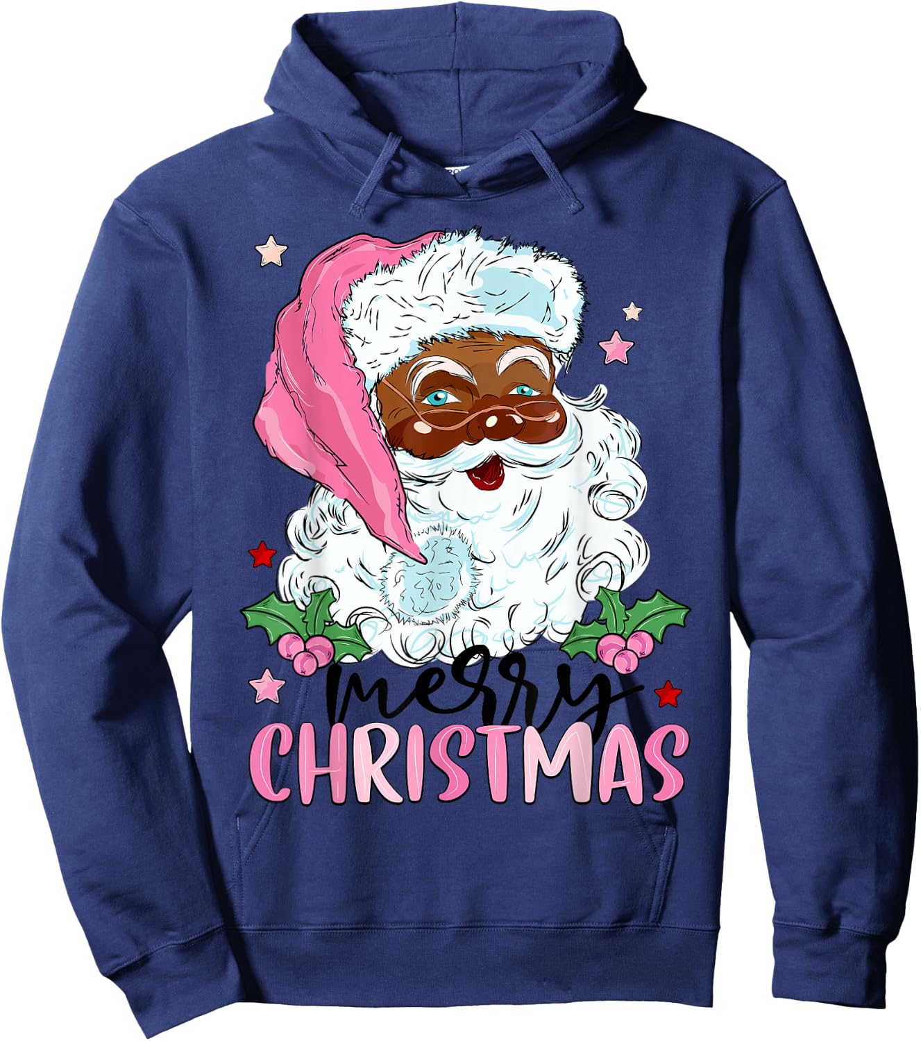 Merry Christmas Santa Claus Black Afro African American Xmas Hoodie - Hoodie | Navy