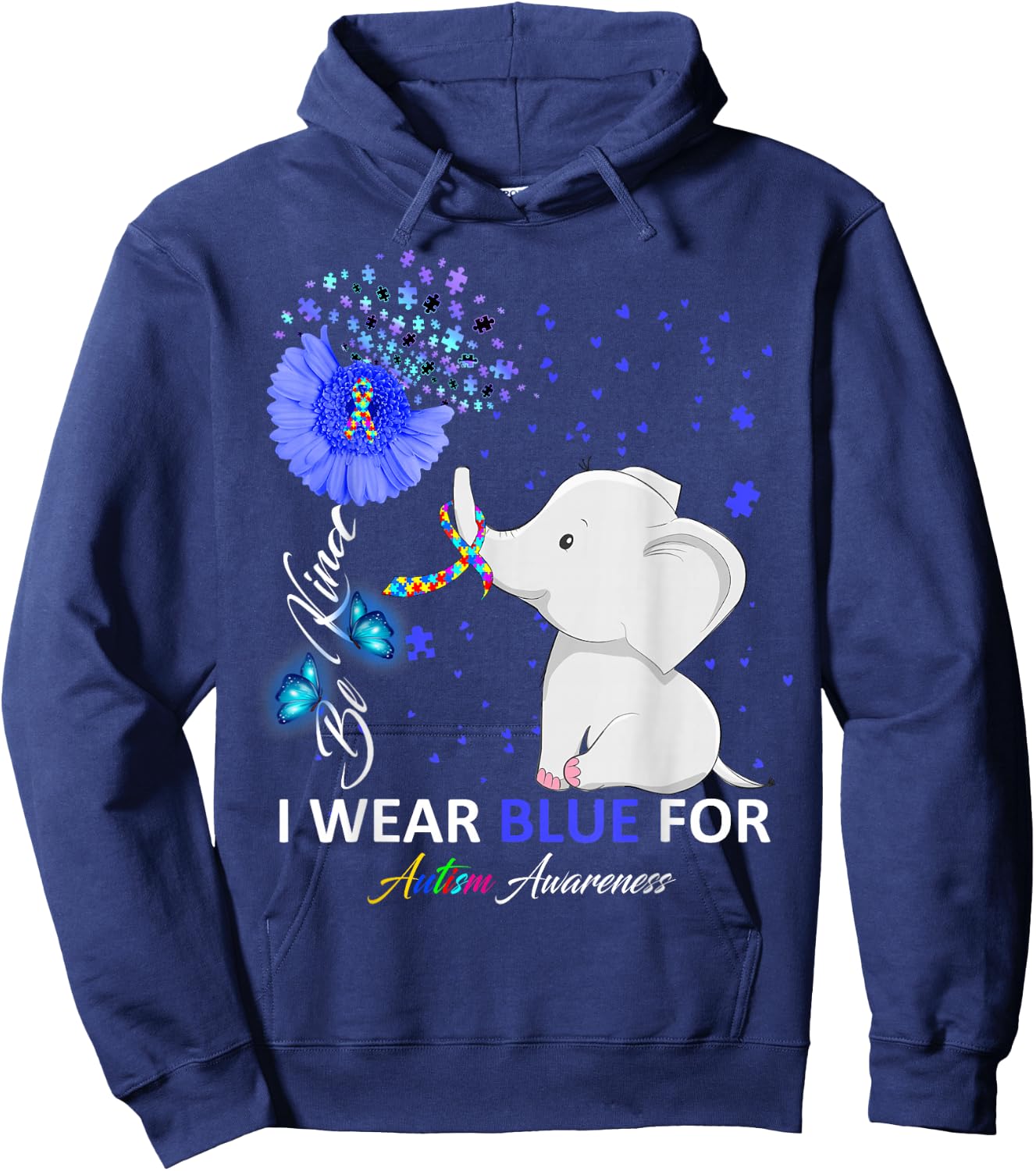I Wear Blue Autism Awareness - Elephant Autism Awareness Hoodie - Hoodie | Navy