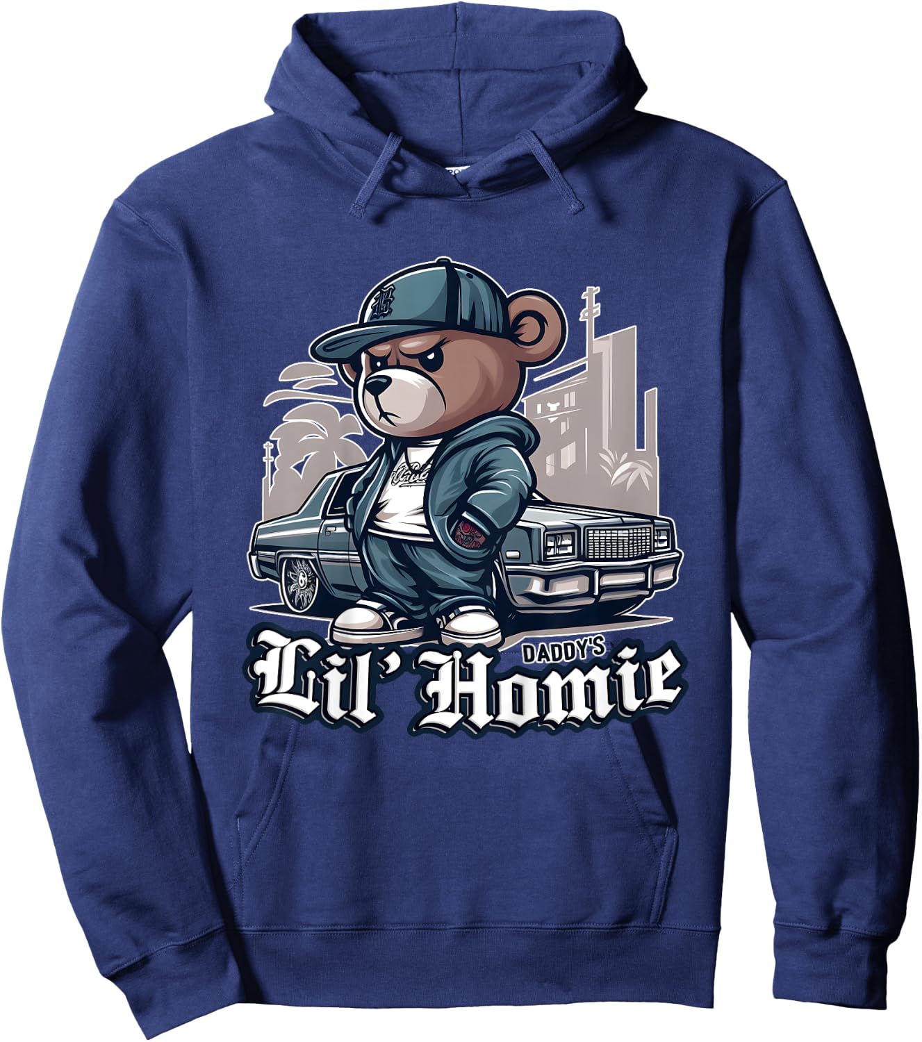 DADDY'S LIL HOMIE Shirt Cute Teddy Bear Hip Hop Chicano Hoodie - Hoodie | Navy